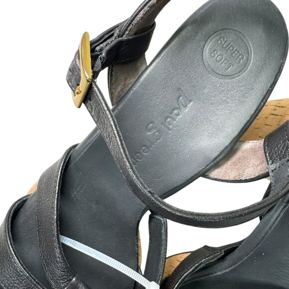 Paul Green Black Leather Strappy Block Heel Sandals NWT 9.5 Super Soft Cork - Picture 10 of 11